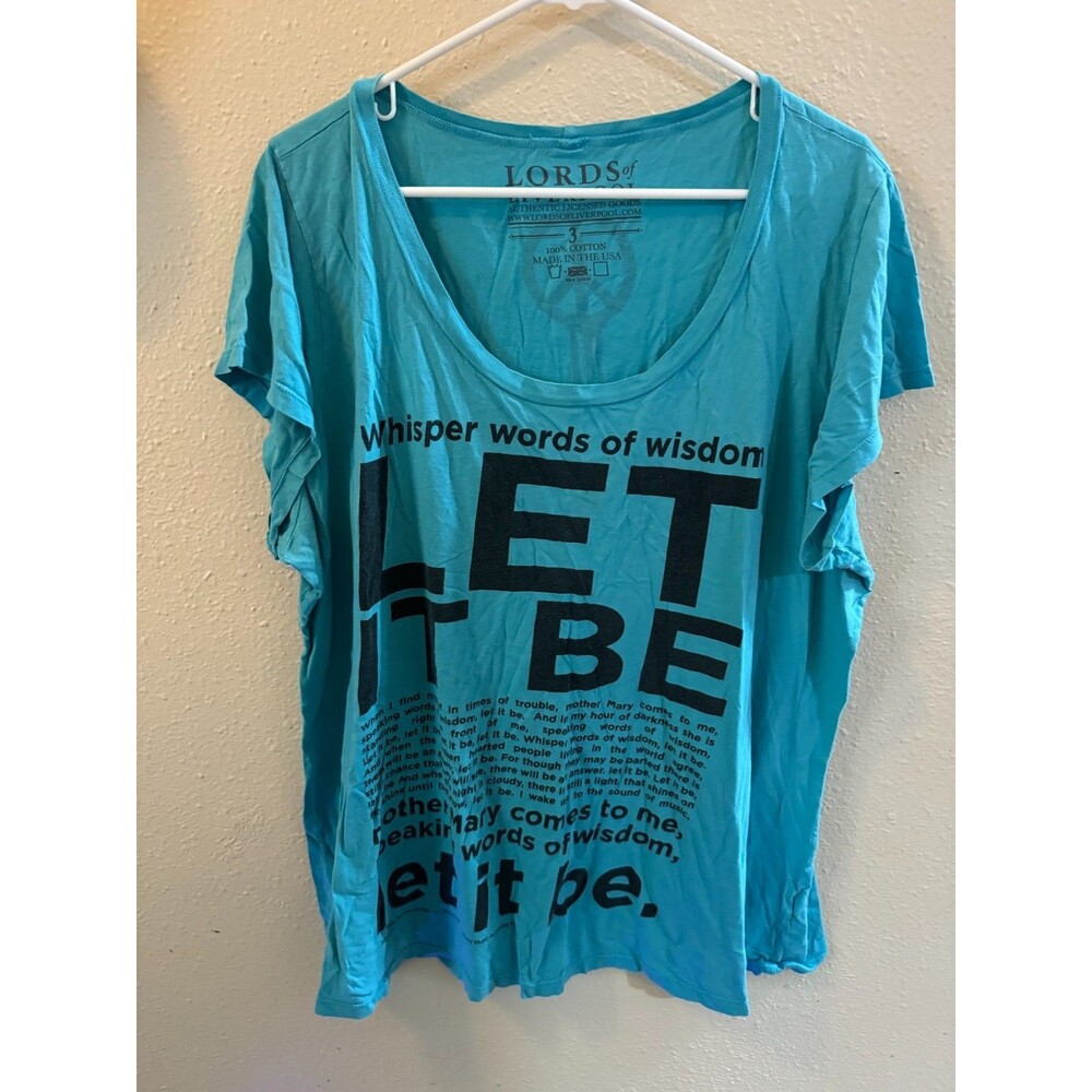 Lords of Liverpool Torrid Beatles Let It Be Lyrics Graphic T-Shirt Turquoise 3X